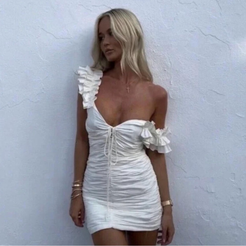 Zara White Ruffled Mini Dress Medium